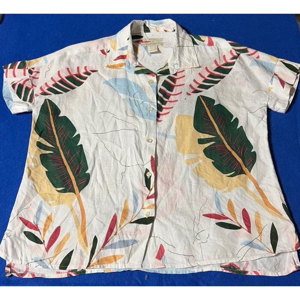 Cynthia Rowley 100% Linen Tropical Leaf Print Button Front Shirt Women’s S